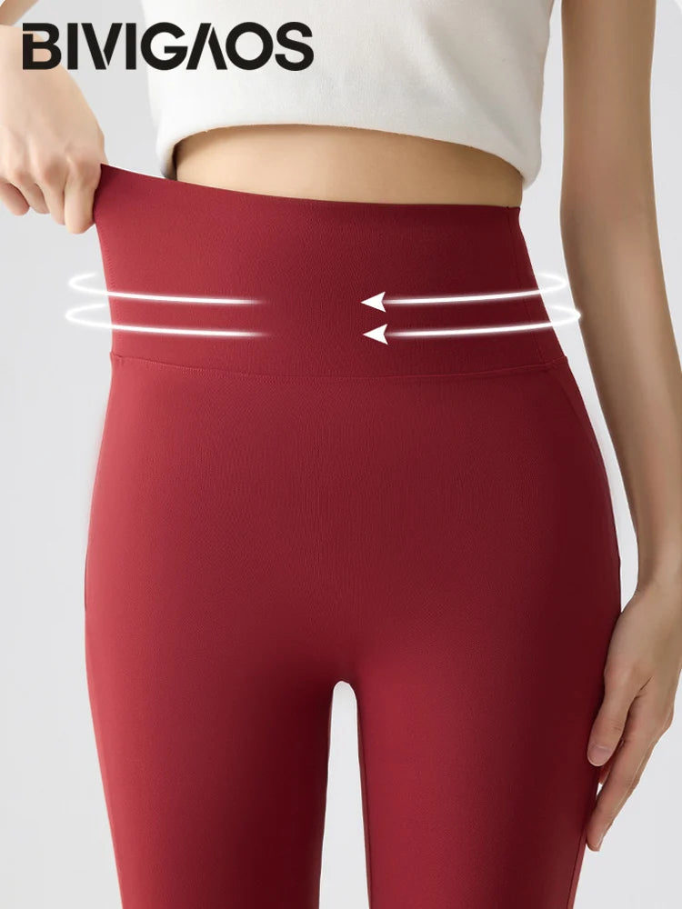 Spring Summer Micro Flared Sharkskin Leggings Women Tight Elastic Horseshoe Pants Sport Fitness Yoga Flared Pants