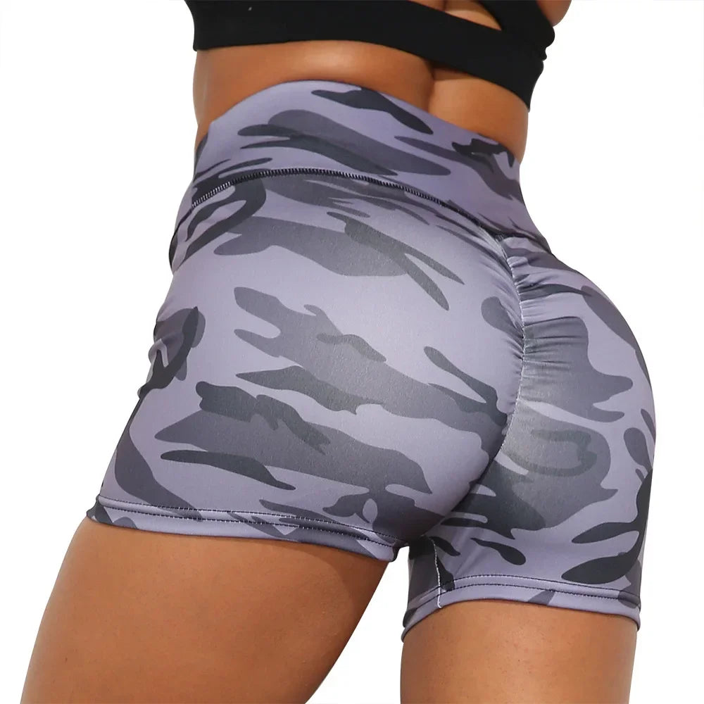Camouflage Print Sports Running Push Up Yoga Short Pants Gym Workout Fitness Biker Booty Scrunch Hot Shorts Women Leggings