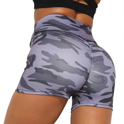 Camouflage Print Sports Running Push Up Yoga Short Pants Gym Workout Fitness Biker Booty Scrunch Hot Shorts Women Leggings