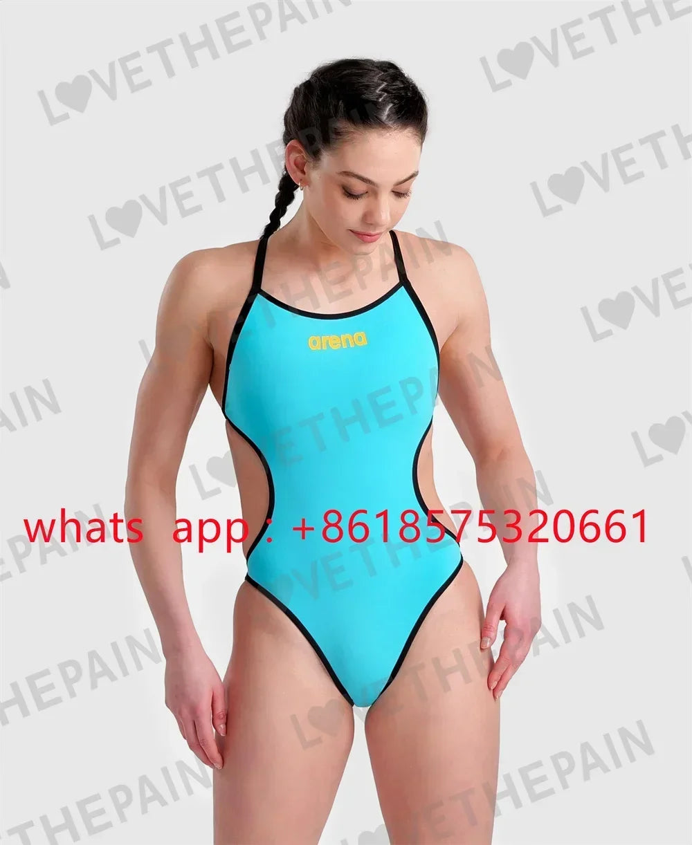 Women's Cut-Out One-Piece Swimsuit – Turquoise & Rose Print