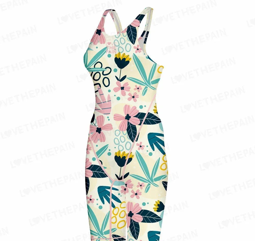 Women Open Back Kneeskin Tech Suit Swimsuit Competition Training Neck to Knee Swimsuit One-piece Jumpsuit Professional Swimsuit