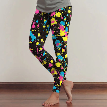 Leggings For Women Neon Art Splash Print Graphic Leggings Butt Lifting Casual Workout Gym Legging Art Style Fashion Trouser