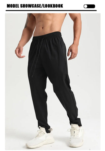 Men Gym Jogging Sport Pants Thin Loose Quick-Dry Long Exercise Clothing Zipper Pockets Training Bodybuilding Trouser Marathon