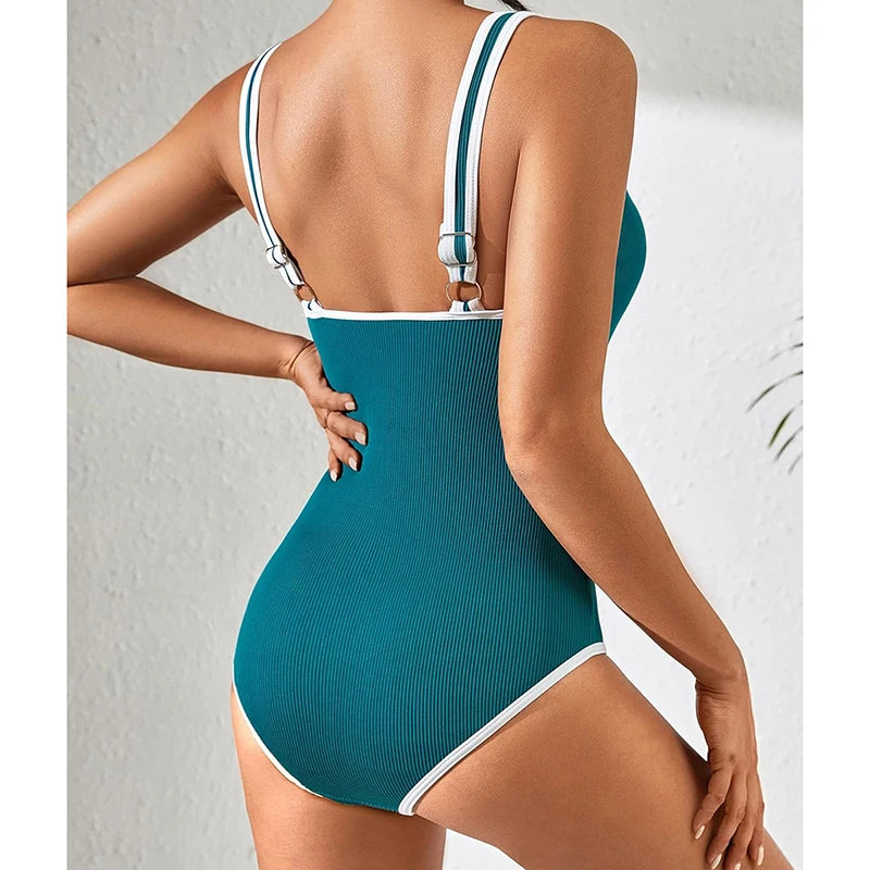 Casual Solid Bathing Suit Women Trendy Square Collar Skinny Bodysuits Swimsuit One Piece Swimsuit Beachwear