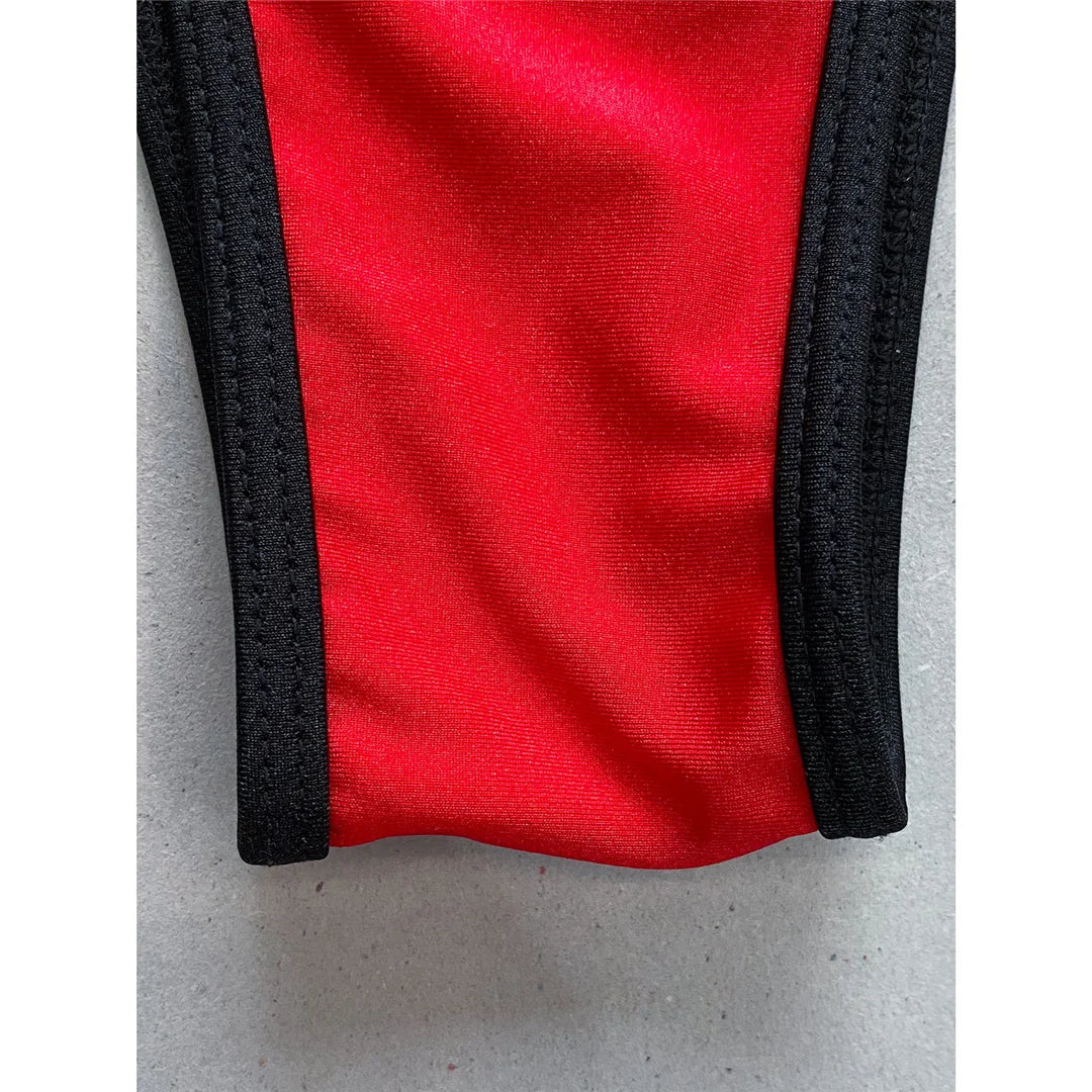 Splicing V Neck Cross Back Women Swimwear One Piece Swimsuit Female High Leg Cut Monokini Bather Bathing Suit Swim