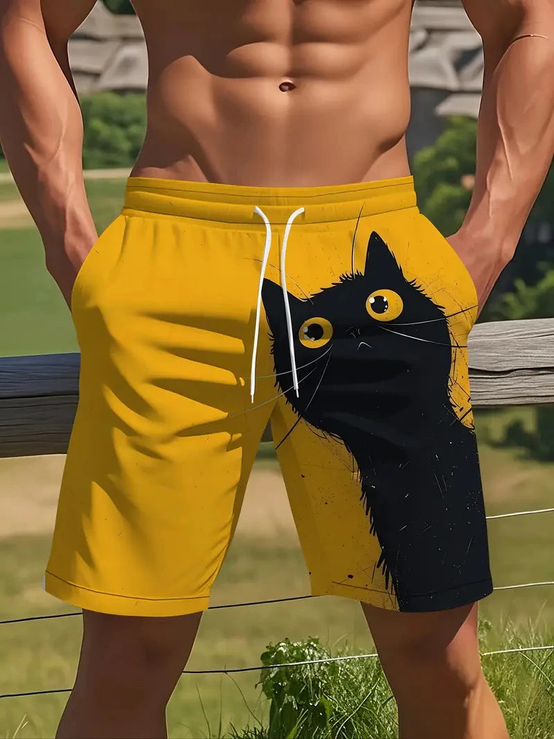 Black Cat Printed Beach Shorts For Men Women Sports Shorts Fashion Loose Casual Summer Quick Dry Swimming Trunks Board Shorts