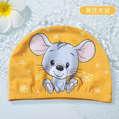 PU Coating Cartoon Children Swimming Hat for 1-7 Year Old Boys Girls Elastic Swimming Cap Shower Beach Pool Accessories