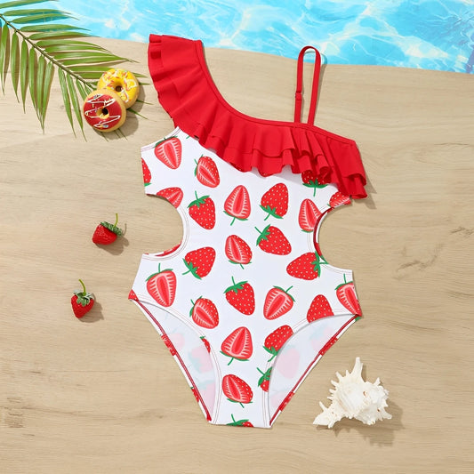 Girls Printed Ruffle Swimsuit One Piece Kids Swimwear Children Swimming Bathing Swim Suit Beachwear