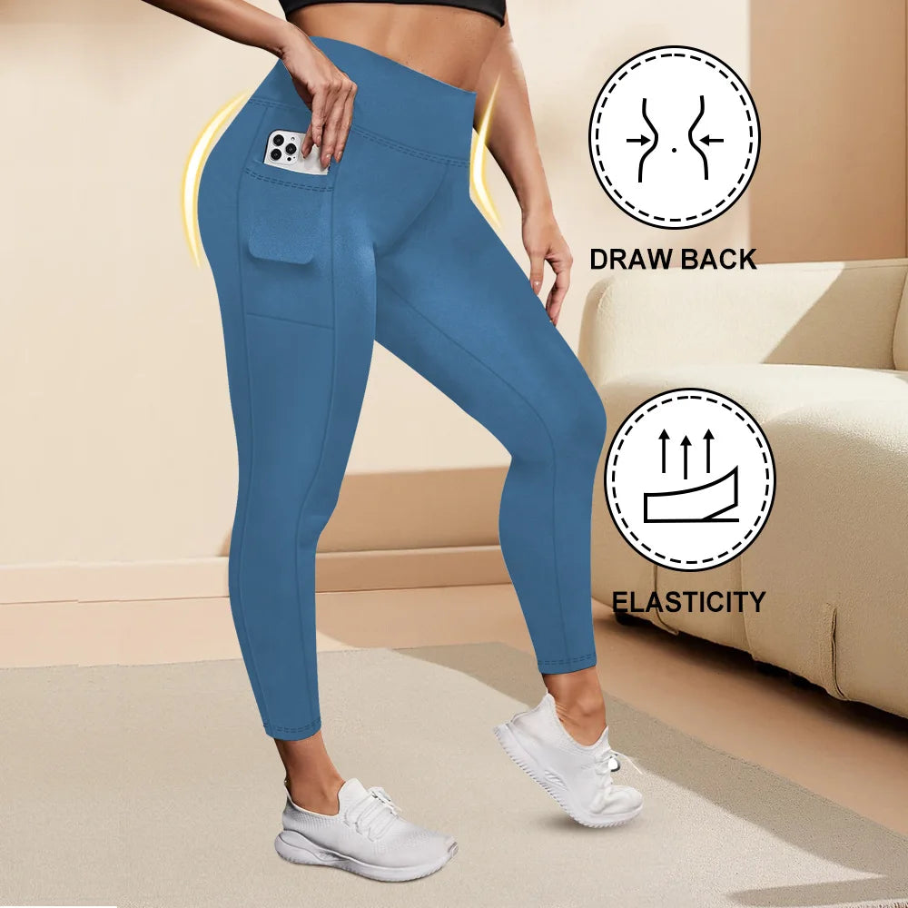 Women's High-Waisted Plus Size Yoga Leggings Butt-Lifting Workout Leggings with Pockets Elastic Activewear for Gym & Running