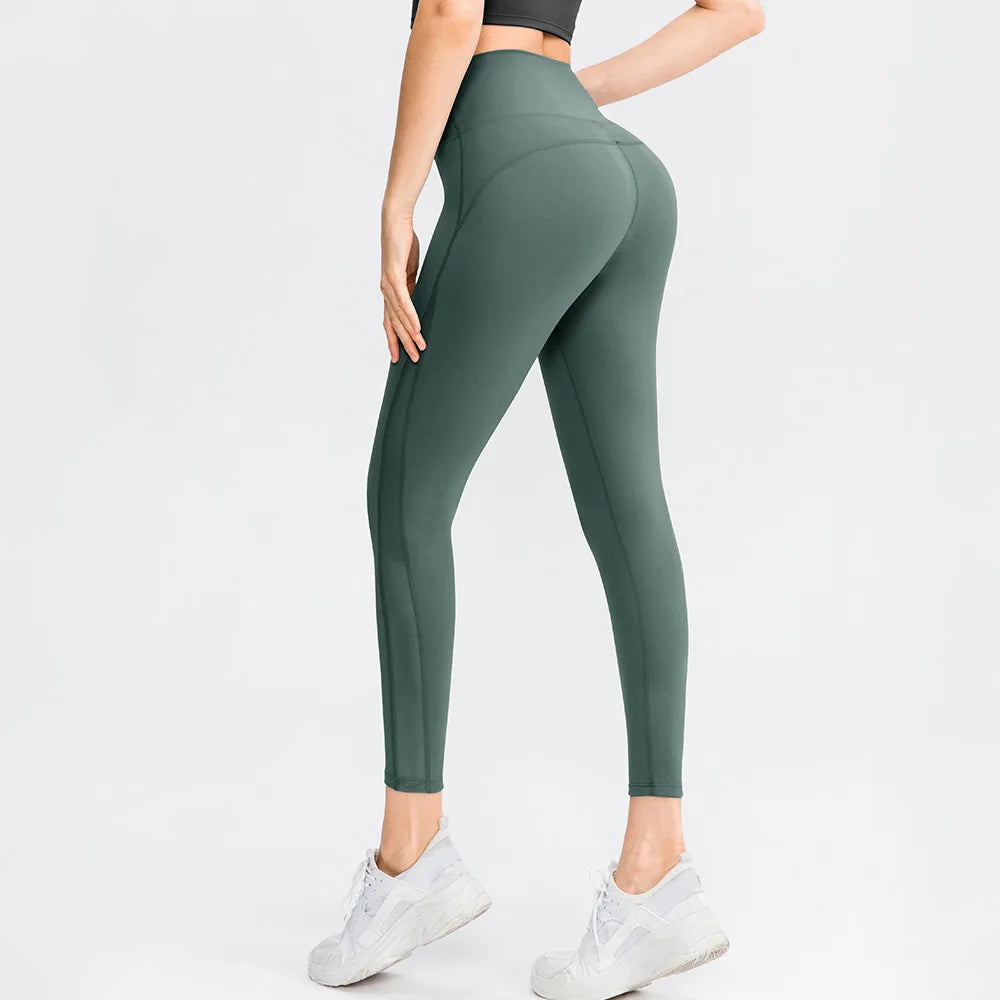 Women Yoga Pants Tight High Waist Hip Raise Mesh No T-shaped Stitches Sports Leggings for Fitness