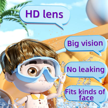 Kids Swimming Goggles with Big Frame, HD Lens and Anti-fog, Waterproof Children's Swim Goggles for Boys and Girls