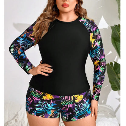 Women's Two Pieces Swimsuit Plus Size Rash Guard Swimwear Sun Protection Surfing Bathing Suits Long Sleeve Swimsuits