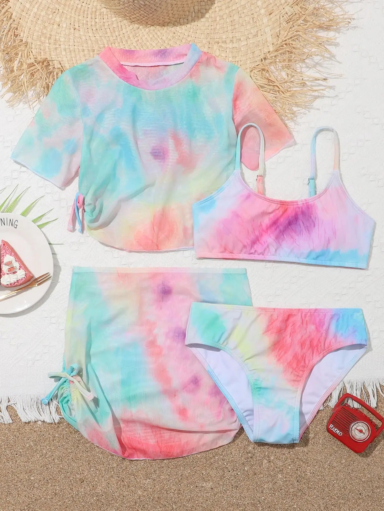4 Pieces Bikinis Set Top & Skirt Girls Swimsuit Kids Swimwear Female Children Bathers Bathing Swimming Swim Suit Beachwear