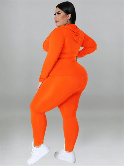 Wmstar Plus Size Two Piece Outfits Women Hoodies Sweatsuit Leggings Pants Sets Solid Stretch Matching