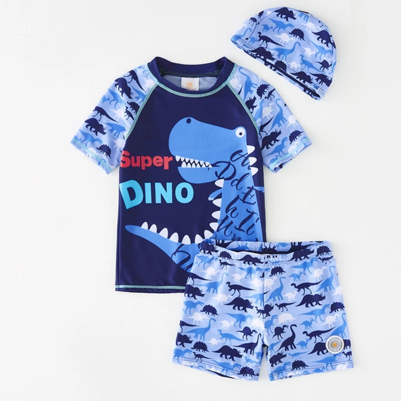Boys' Cartoon-Print Short-Sleeve Rash Guard & Shorts Set