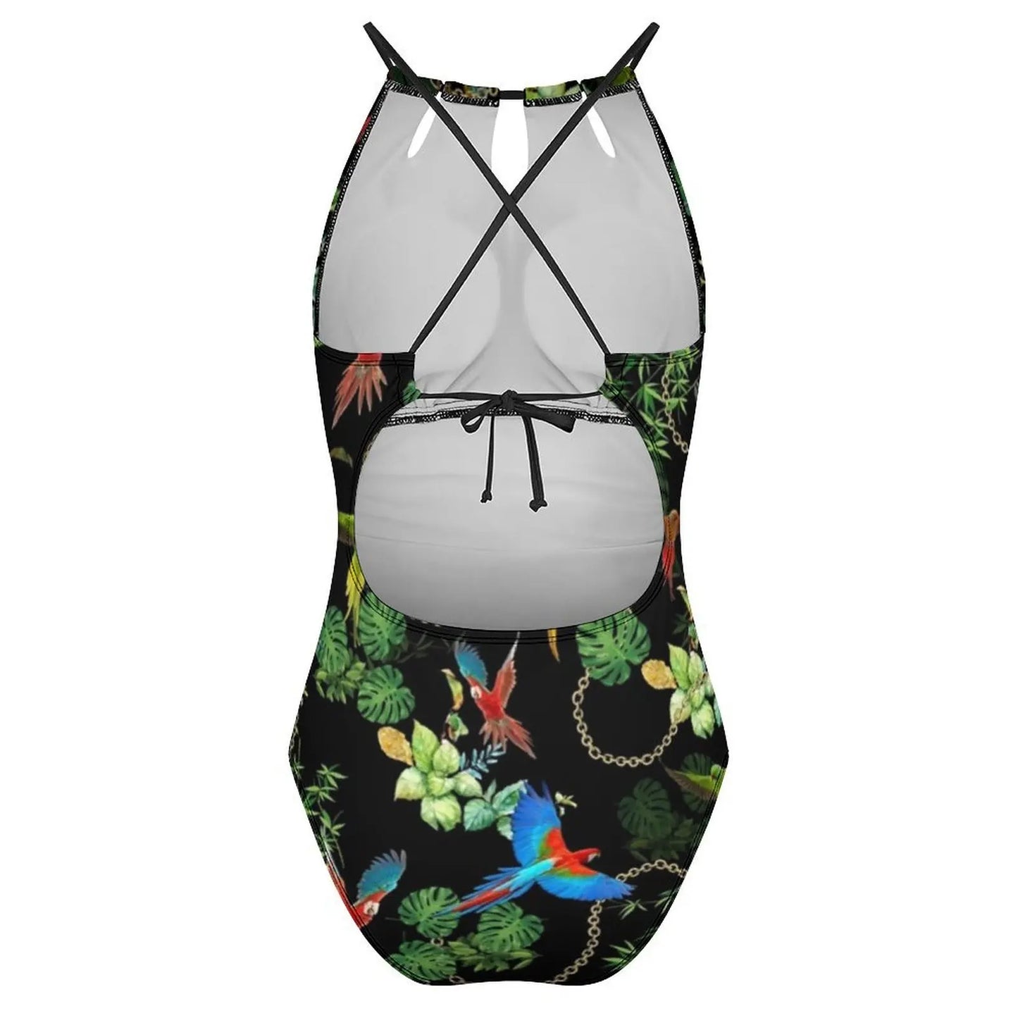 Gold Chains Print SwimsuitTropic Parrots Female Swimwear One Piece Vintage Swimsuits Beach Push Up Cut Out Bathing Suits
