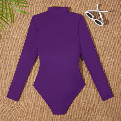 Red Slim Rush Guard Long Sleeve Surfing Swimsuit Women With Zipper Solid Swimwear Female Bathers Bathing Swimming Swim Suit XXL