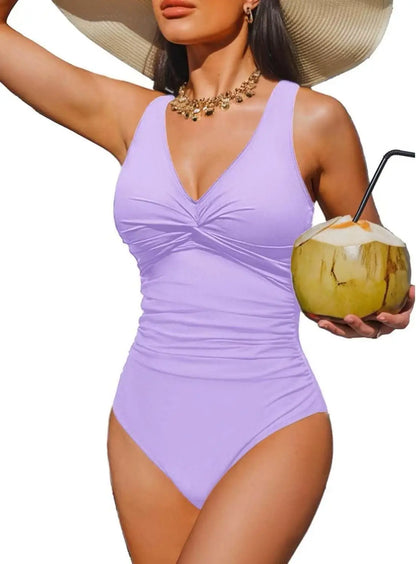 S - XXL Twist Front V Neck Female Swimwear One Piece Swimsuit Women Slim Monokini Backless Bathing Suit Swim Beachwear Bodysuit