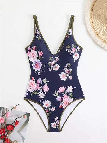 Floral Print One Piece Swimsuit Women Fashion Conservative Swimwear Female Bathing Swimming Bodysuit Beach Wear Summer