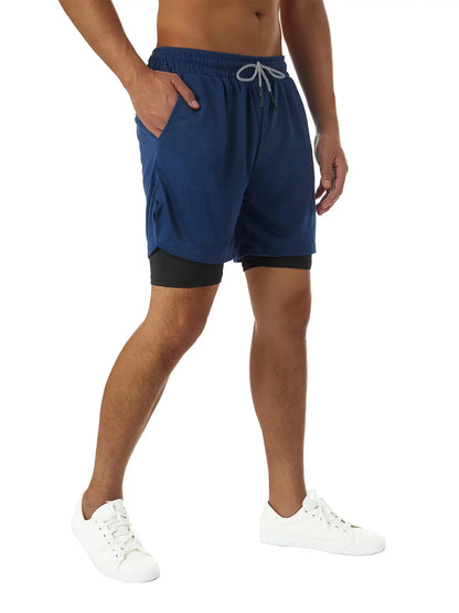 Men's Compression Shorts 2-in-1 Double Layer Beach Shorts Gym Fitness Running Quick Dry Short Pants Summer Print Sportswear