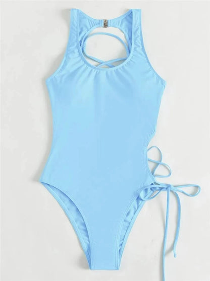 Lace Up Back Swimsuit One Piece Printed Swimwear Women Backless Bathing Swimming Suit Female Padded Beachwear Bodysuit