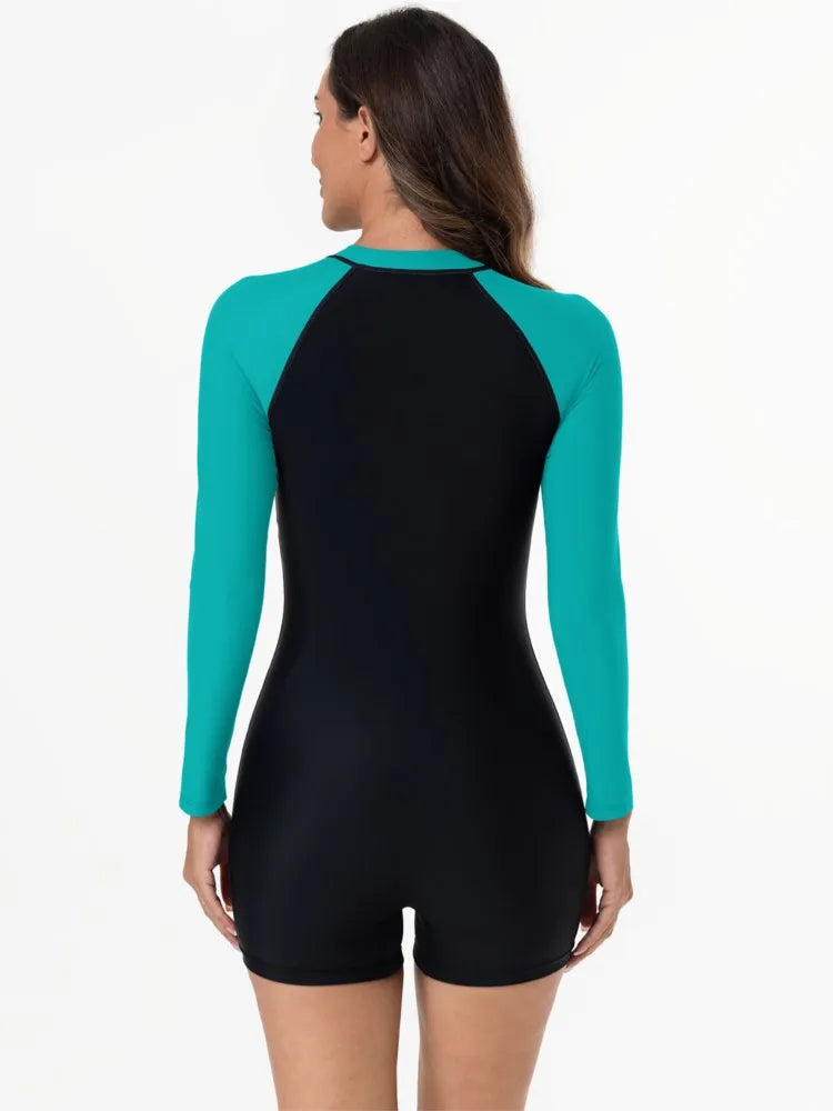 Rash Guard High Waist Swimsuit Women Summer Bathing Suit  Long Sleeve Swimwear Women Beach Swimming Suit For Female