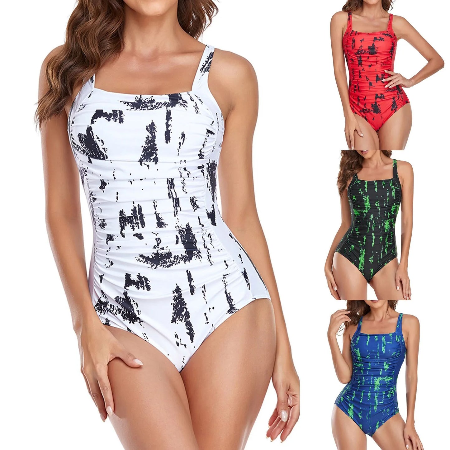 High Waist One Piece Swimsuit Women Printed Colors Beach Holiday Backless Swimwear Women's Butt Lifting Bathers