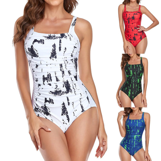 High Waist One Piece Swimsuit Women Printed Colors Beach Holiday Backless Swimwear Women's Butt Lifting Bathers