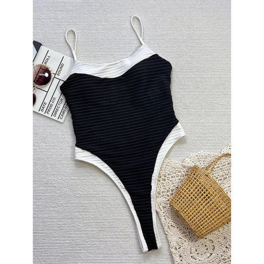 Splicing Cut Out Backless One Piece Swimsuit Women Swimwear Female High Leg Cut Mini Micro Thong Bather Bathing Suit Swim