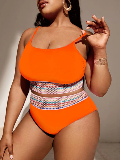 Orange Contrast Trim Swimsuit Women Plus Size Swimwear Female High Waist Bathers Bathing Swimming Suit Summer Beachwear
