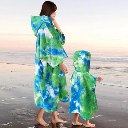 Tie-dye Quick-drying Hooded Bath Towel Beach Vacations Swimming Traveling Surfing Poncho for Adult Teenager Children bathrobe
