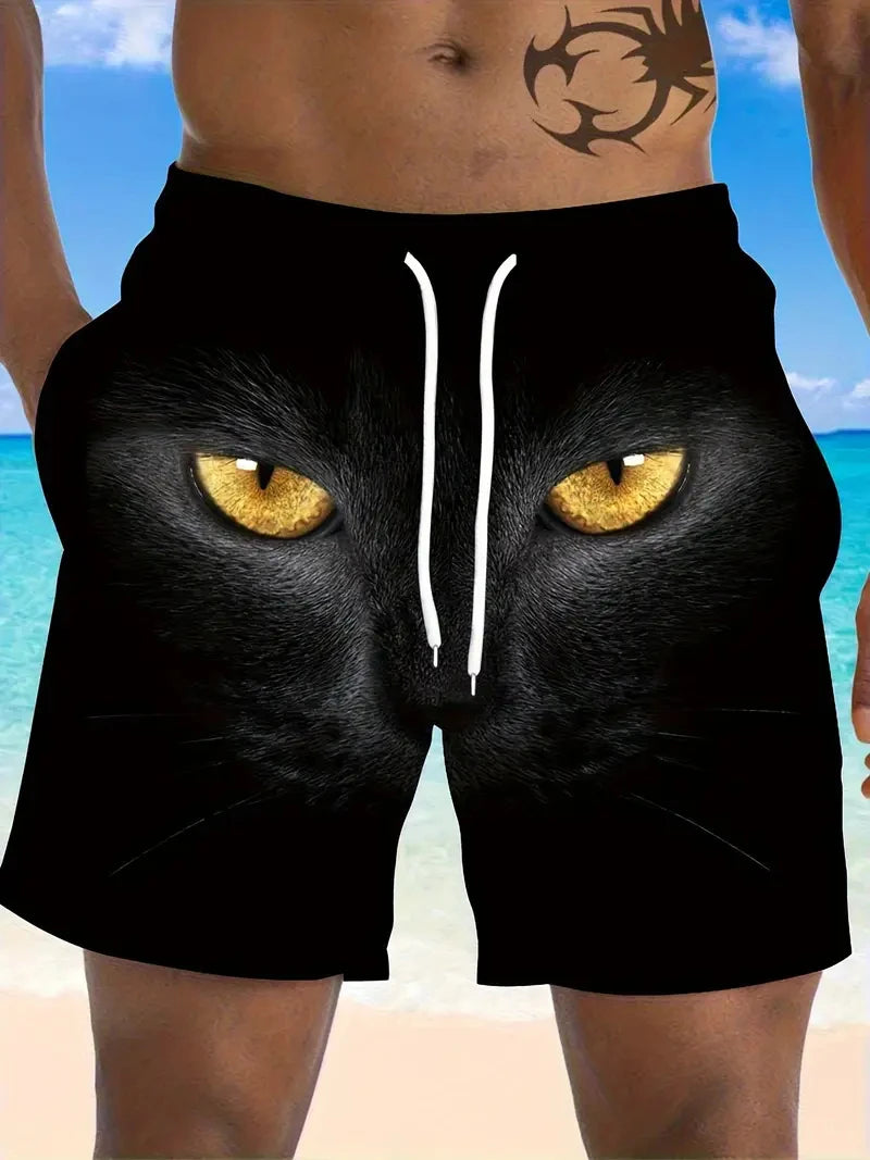 Black Cat Printed Beach Shorts For Men Women Sports Shorts Fashion Loose Casual Summer Quick Dry Swimming Trunks Board Shorts