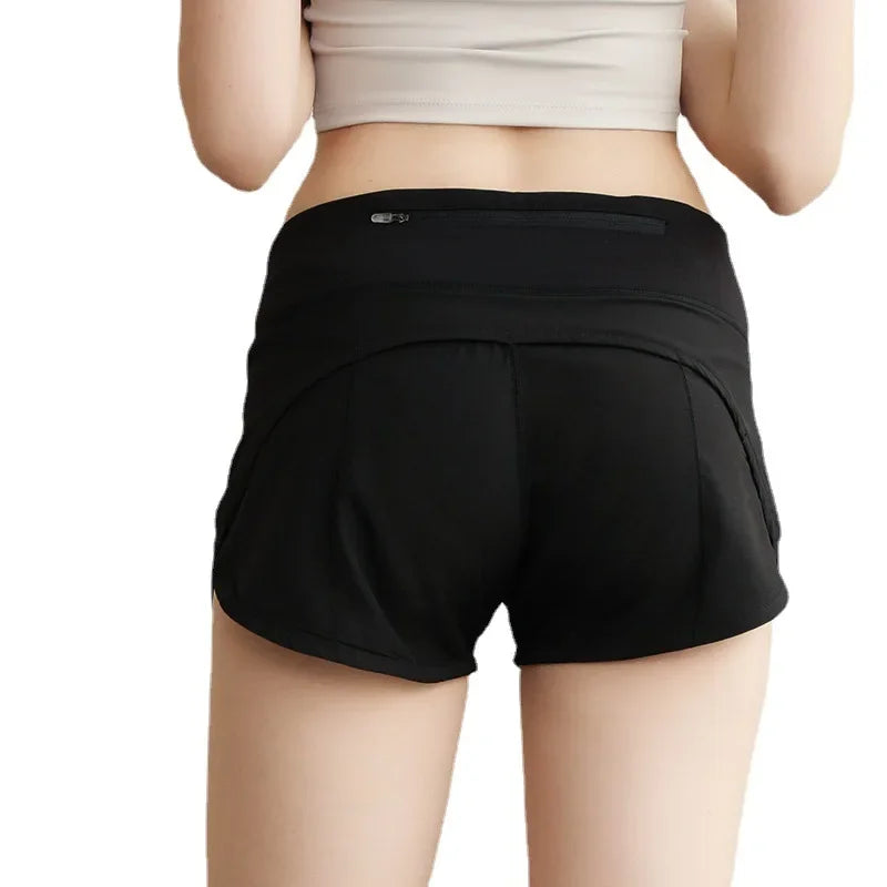 (S-XL)Women Quick Dry Running Shorts Anti-exposed Slim Fit Gym Bottoms Jogging Fitness Sport Shorts with Back Zipper Pocket