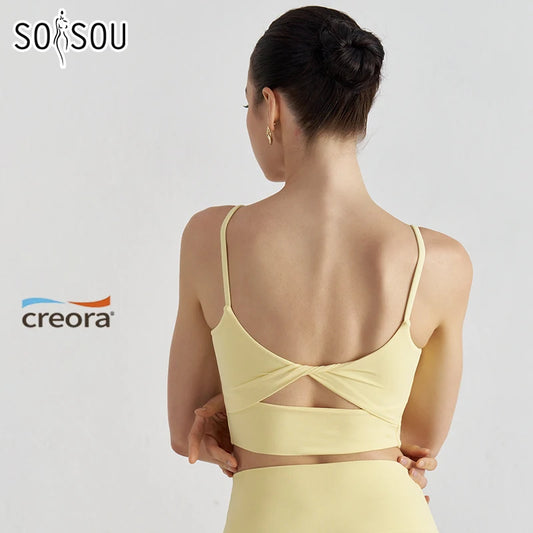 SOISOU Women's Thin-Strap Twist-Back Sports Bra