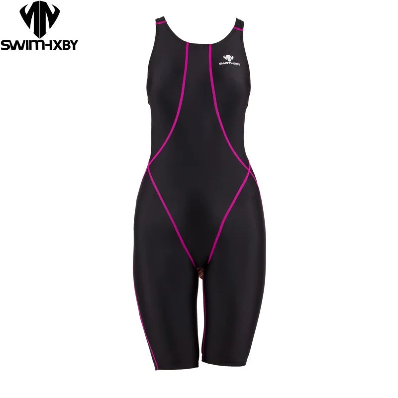 HXBY Professional Competition Knee Length Waterproof Chlorine Resistant Women's Swimwear Plus Size 5xl