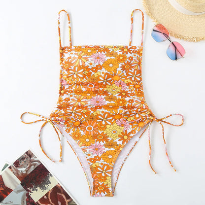 Tropical Plants Paisley Print One Piece Swimsuit Women Beachwear Vintage Design Bathing Suit Swimwear