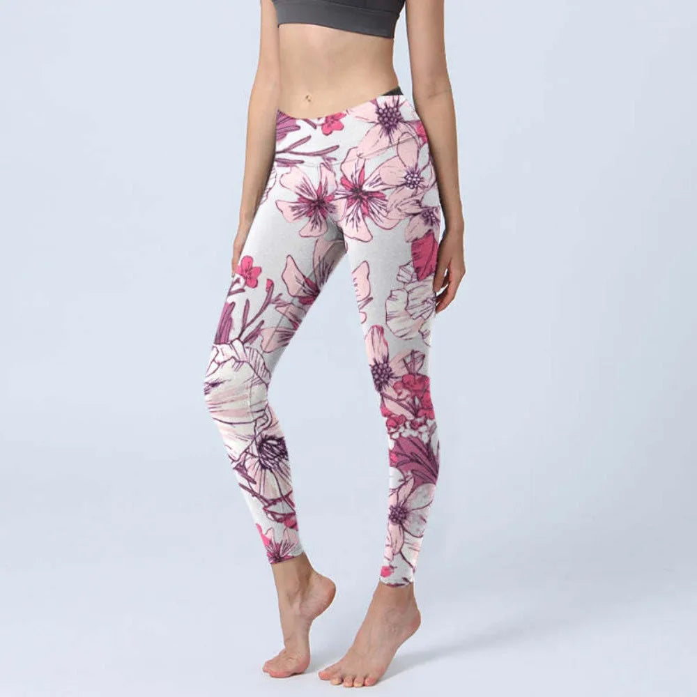 High Waisted Yoga Pants Leggings for Women Bamboo Print Workout Tights Non-See Through Gym Fitness Running Athletic Wear