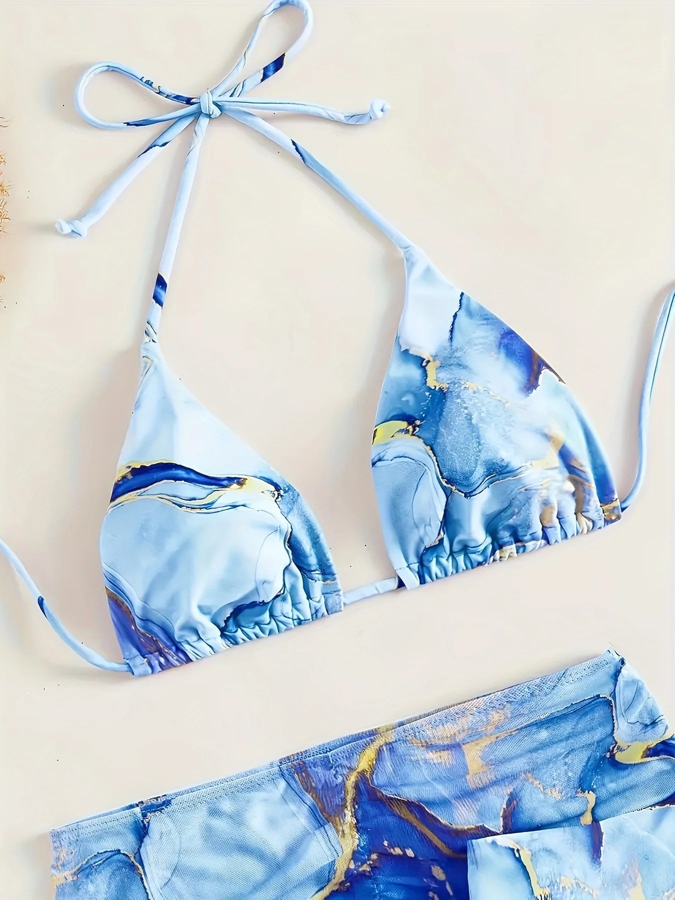 3 pieces Halter String Bikini Triangle Swimwear Female Beach Skirt Swimsuit Women Bathers Bathing Swimming Suit Beachwear