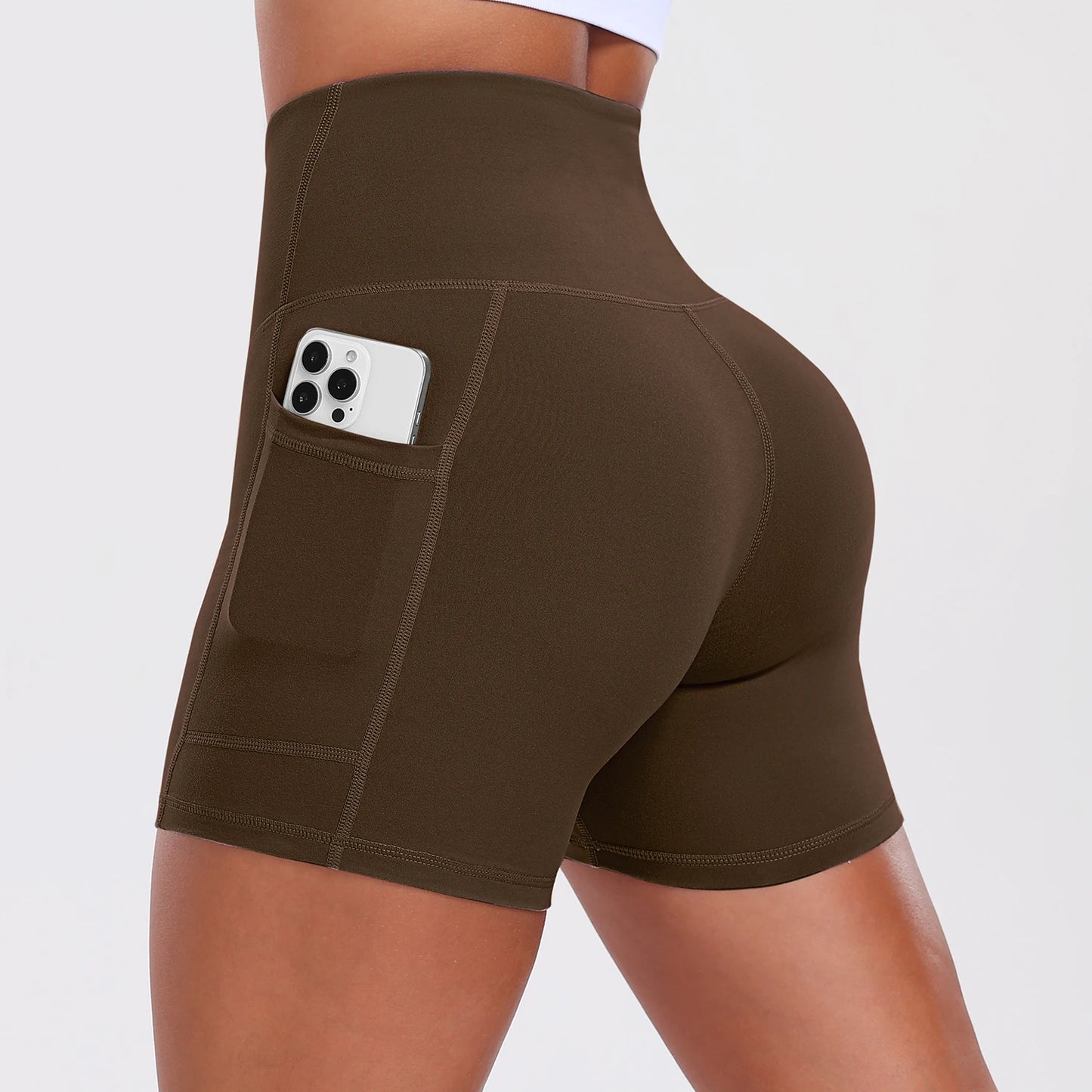 Yoga Shorts with Pockets for Women Tummy Control Workout Running Shorts Stretchy Workout Tight for Gym Casual Sportswear