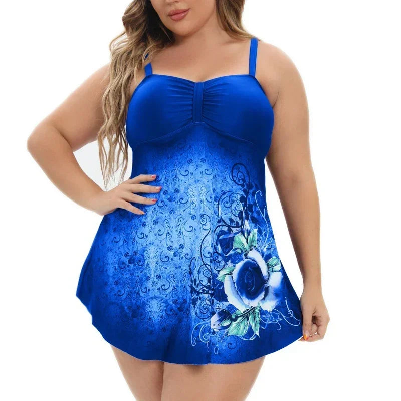 Plus Size 8XL 10XL Swimwear Women Tankini Swim Dress Swimsuit With Bottoms Female Two Pieces Bathing Suit Tankini Swimsuits Beachwear