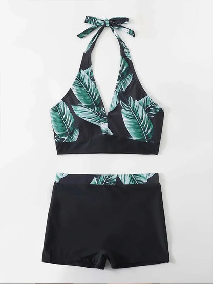Push Up Bikinis Set Swimwear Women Leaf Print Swimsuit Summer Beach Wear Tankini Bathing Suit