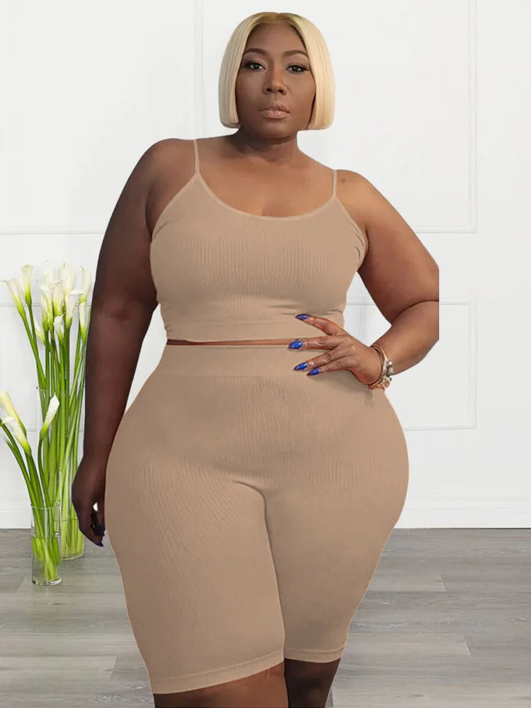Wmstar Plus Size Shorts Sets Vest Crop Top and Pants Matching Set Casual Cycle Bike Outfits Two Piece Set