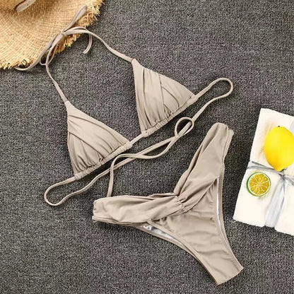 Micro Bikinis Women Halter Brazilian Bikini Set Female Pleated Swimsuit Triangle Swimwear Beach Wear Bathing Suit