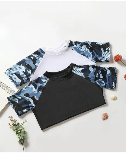Camouflage Kids Swimsuit Boy Swim Trunks Set Surf Suit Boys Split Short Sleeve Swimsuit Korean Version Baby Swimsuit Plus Size