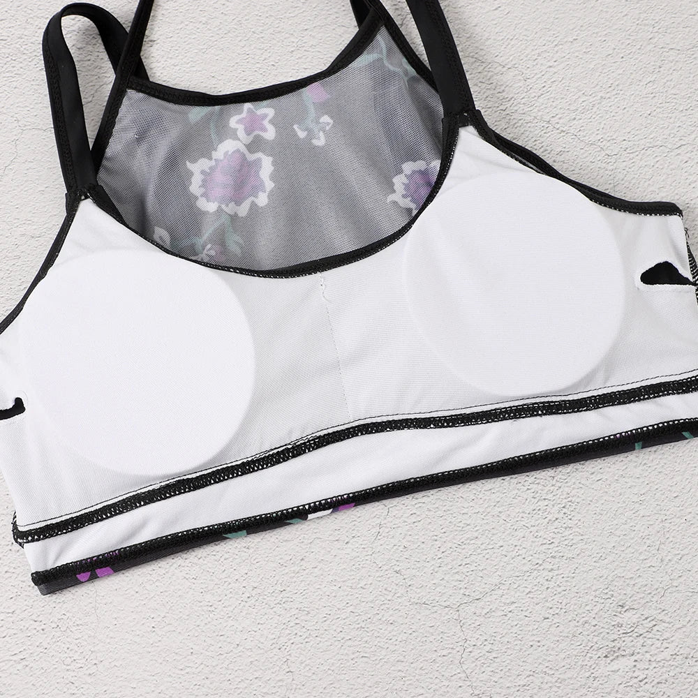 Floral Printed Two Pieces Swimsuit Women  Halter Swimwear Skirt Female Bathers Bathing Swimming Suit Beachwear Summer