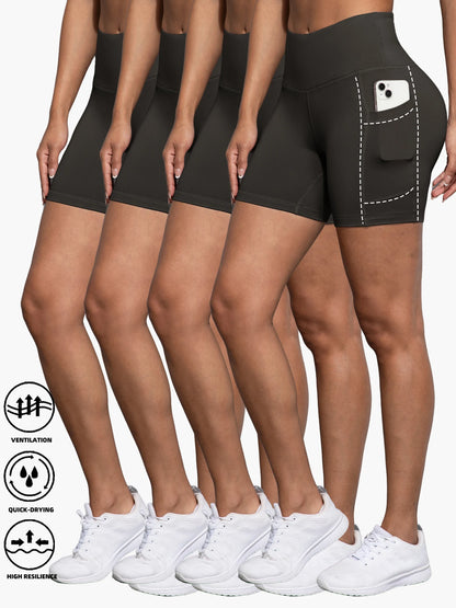 1/4PCS Women Side Pocket Yoga Short Leggings High Waist Squat Proof Fitness Pants Quick Drying Cycling Gym Leisure Sports Shorts