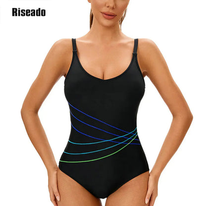 One Piece Athletic Swimsuit for Women Adjustable Strap Bathing Suit Tummy Control Swimming Suits Swimwear