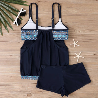 Women'S Printed Sling Split Boxer Shorts Bikini Plus Size Swimsuit Two Piece Comfortable
