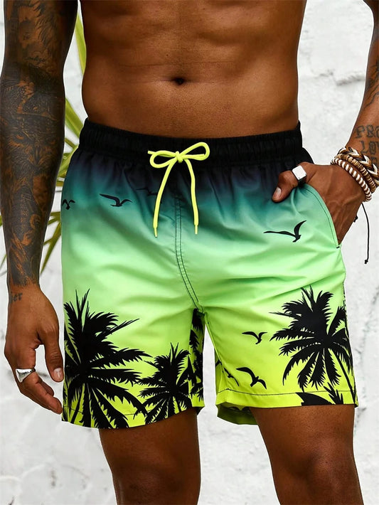 Vintage Plant 3D Printed Board Shorts Mens Palm Graphic Short Pants Summer Hawaiian Breathable Swim Trunks Shorts