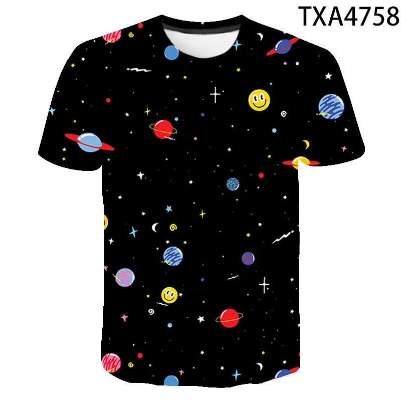 Cosmic Planet Space Galaxy 3d Printing Men's Ladies Children's Casual T-shirts Starry Cool Tops Fashion Street Light Sports